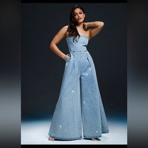 Denim rhinestone jumpsuit
